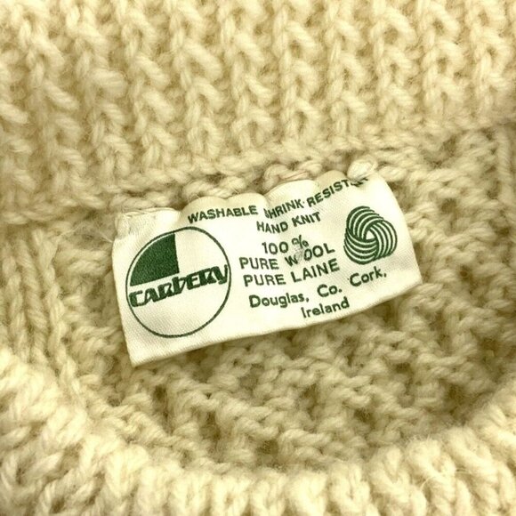 Vintage Carbery Cream Irish Wool Cable Knit Sweater Size Large Fisherman Chunky - Picture 3 of 5